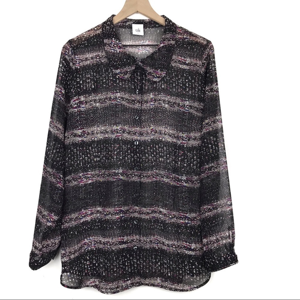 CABI 3249 Paris Sheer Calligraphy Brush Blouse L